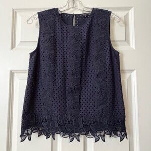 NWT Ann Taylor Navy Blue Floral Lace Sleeveless Blouse Top Women Size XS